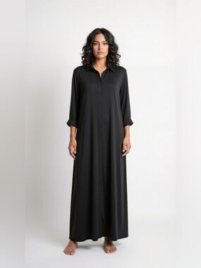 Brooke Shields Timeless Minimalist Black Maxi Shirt Dress Size XLP